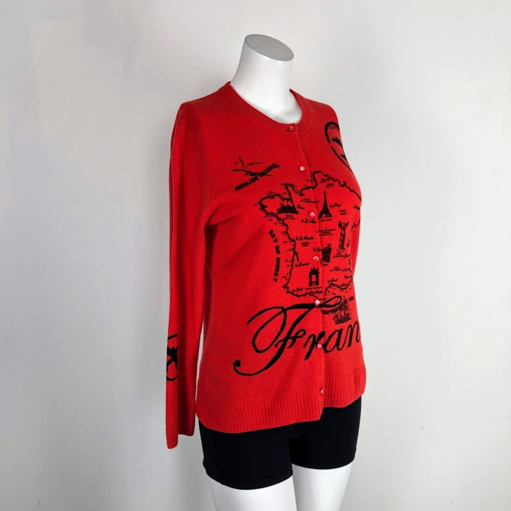 J.Crew Map of France Wool Cashmere Cardigan Red - Picture 3 of 8